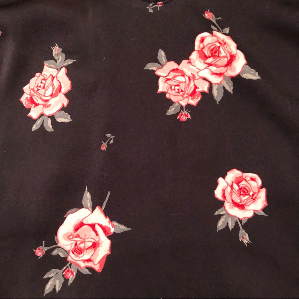 Y2K Black Satin Cami with Rose Print & Lace Trim Size S Feminine Cottagecore - Picture 3 of 5
